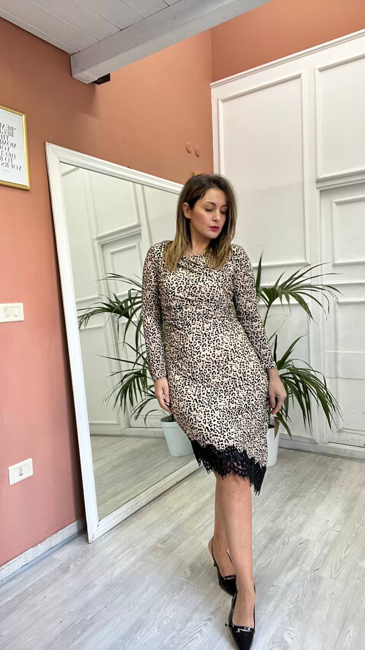 Vestito Maculato Con Pizzo