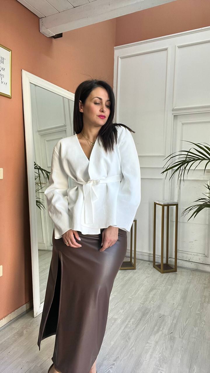 Cardigan Bianco Con Laccio