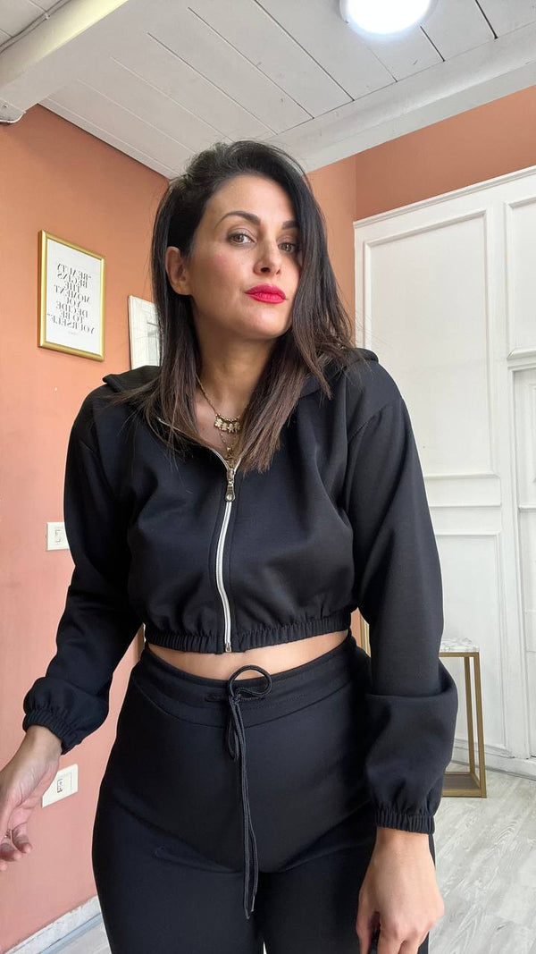 Tuta Con Zip&Cappuccio Nera