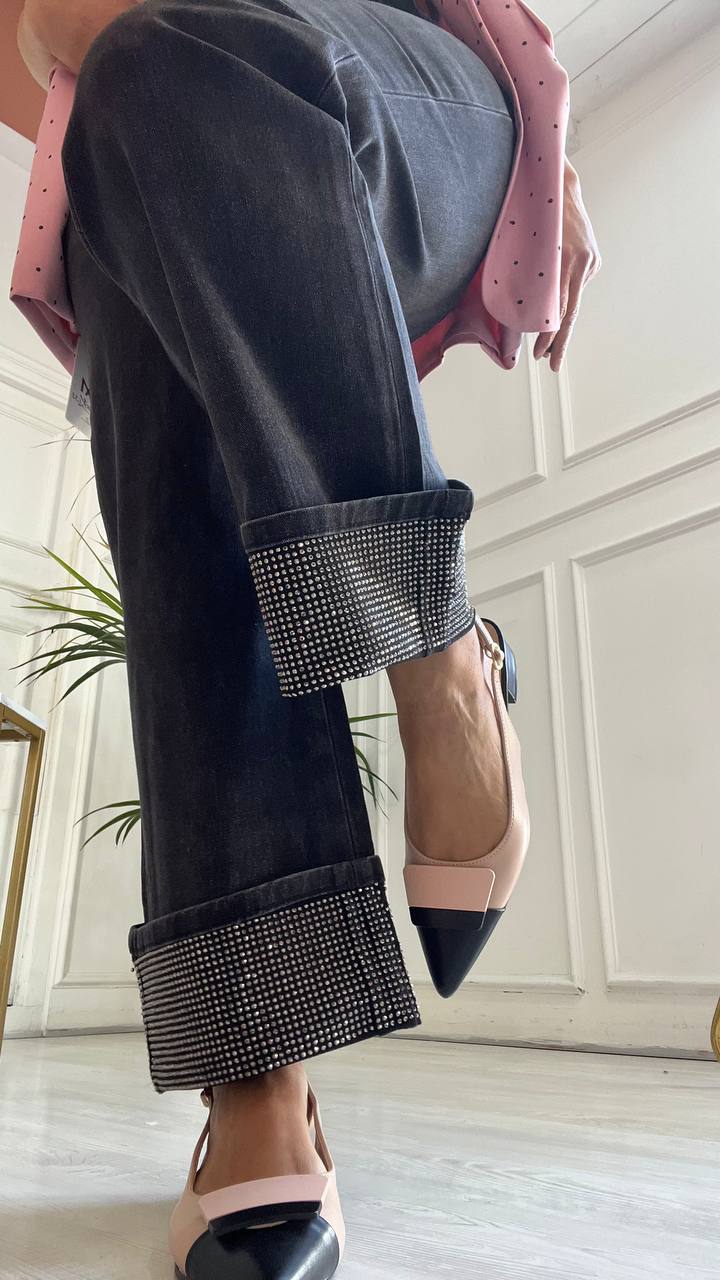 Jeans Con Piegone Brillantinato
