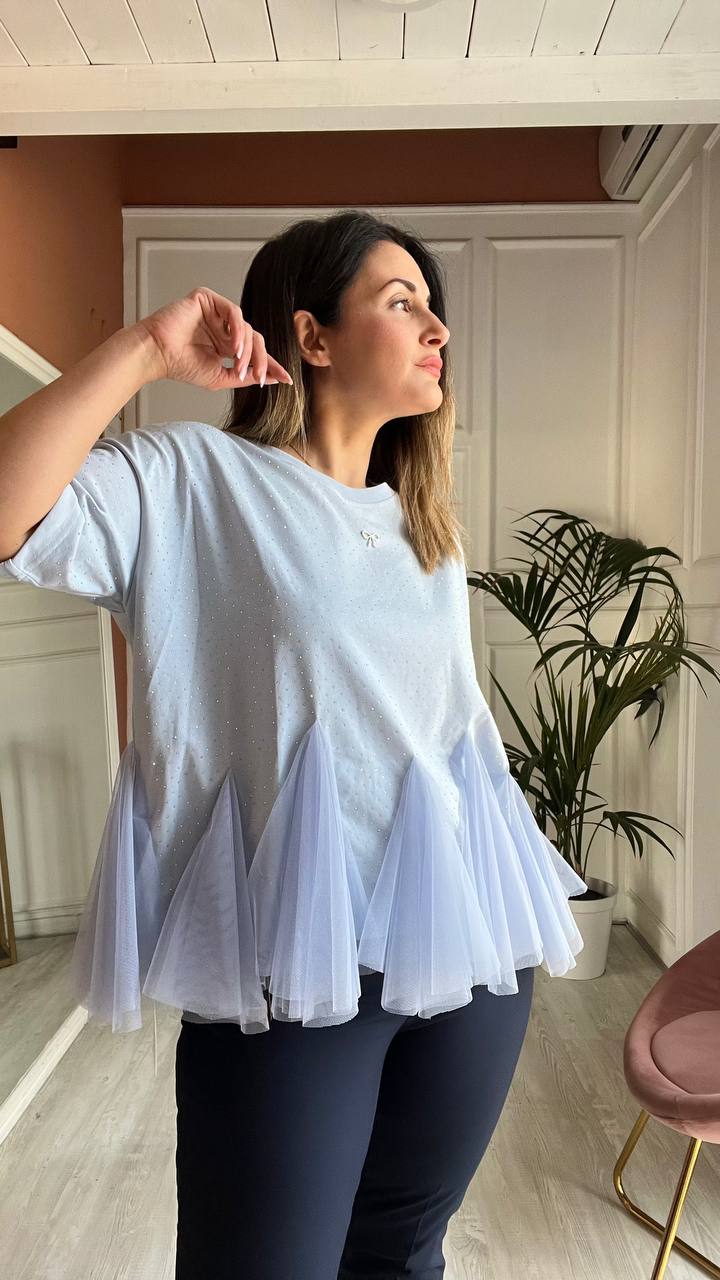 Maglia Celeste Con Brillantini