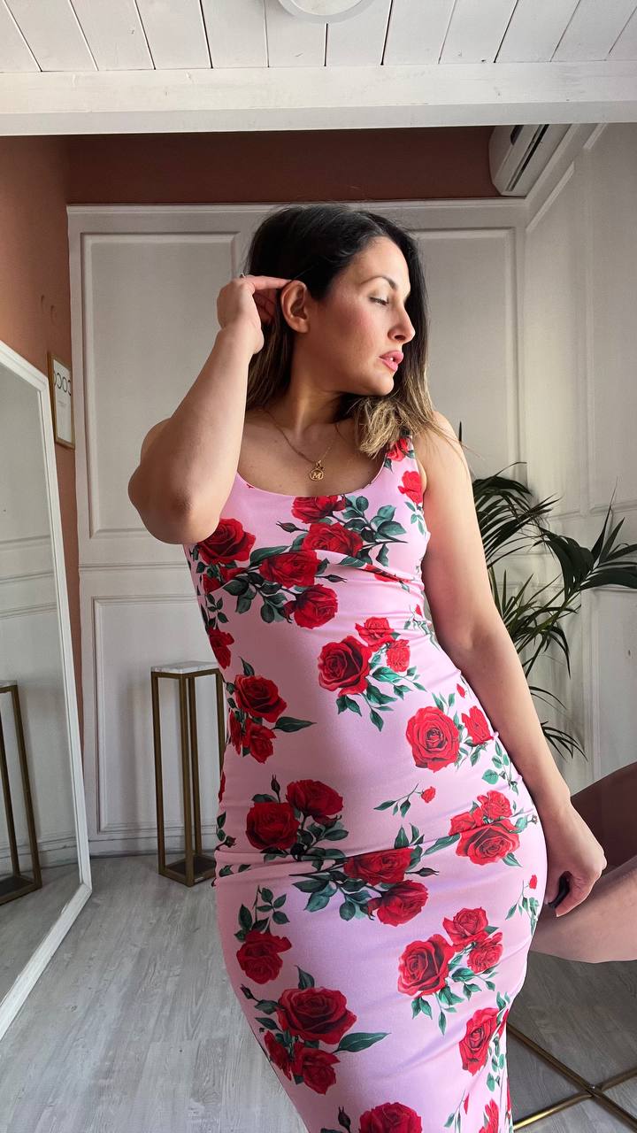 Vestito Fiori Rossi