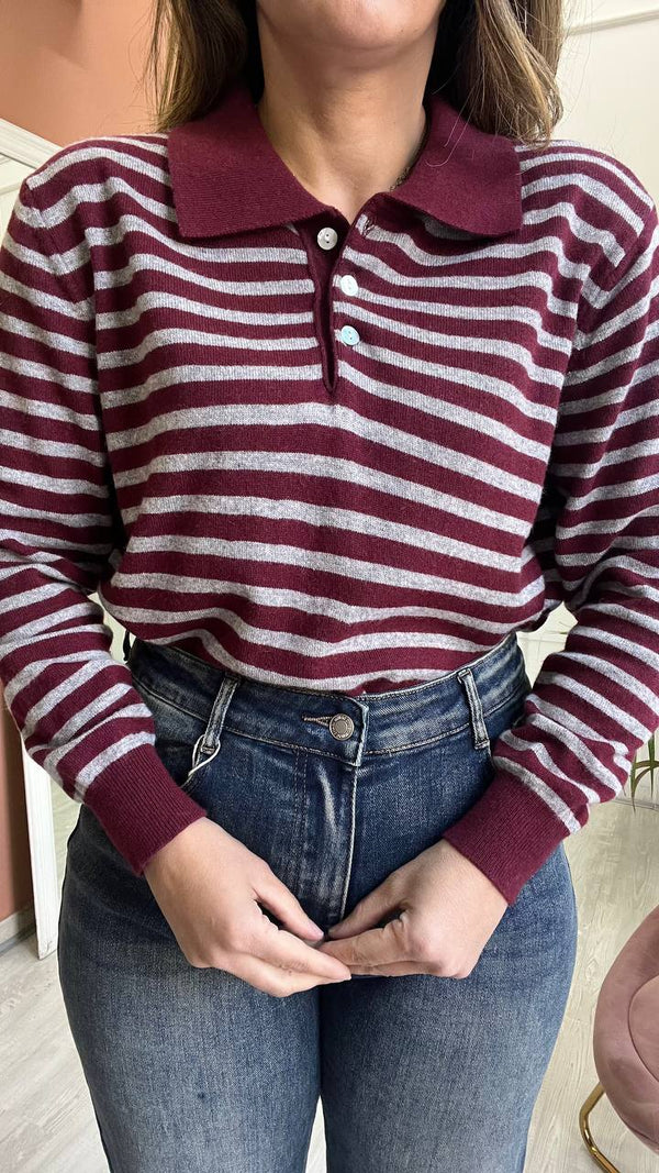 Polo A Righe Bordeaux