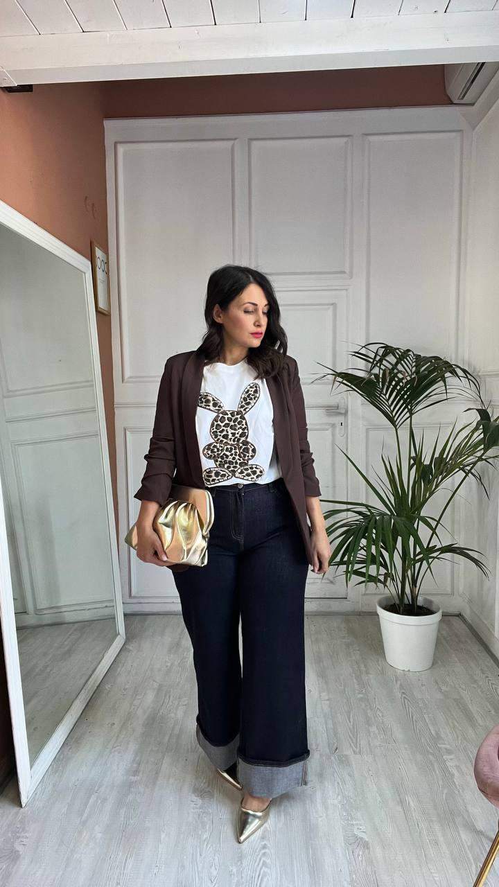 Jeans Wide Leg Con Piegone