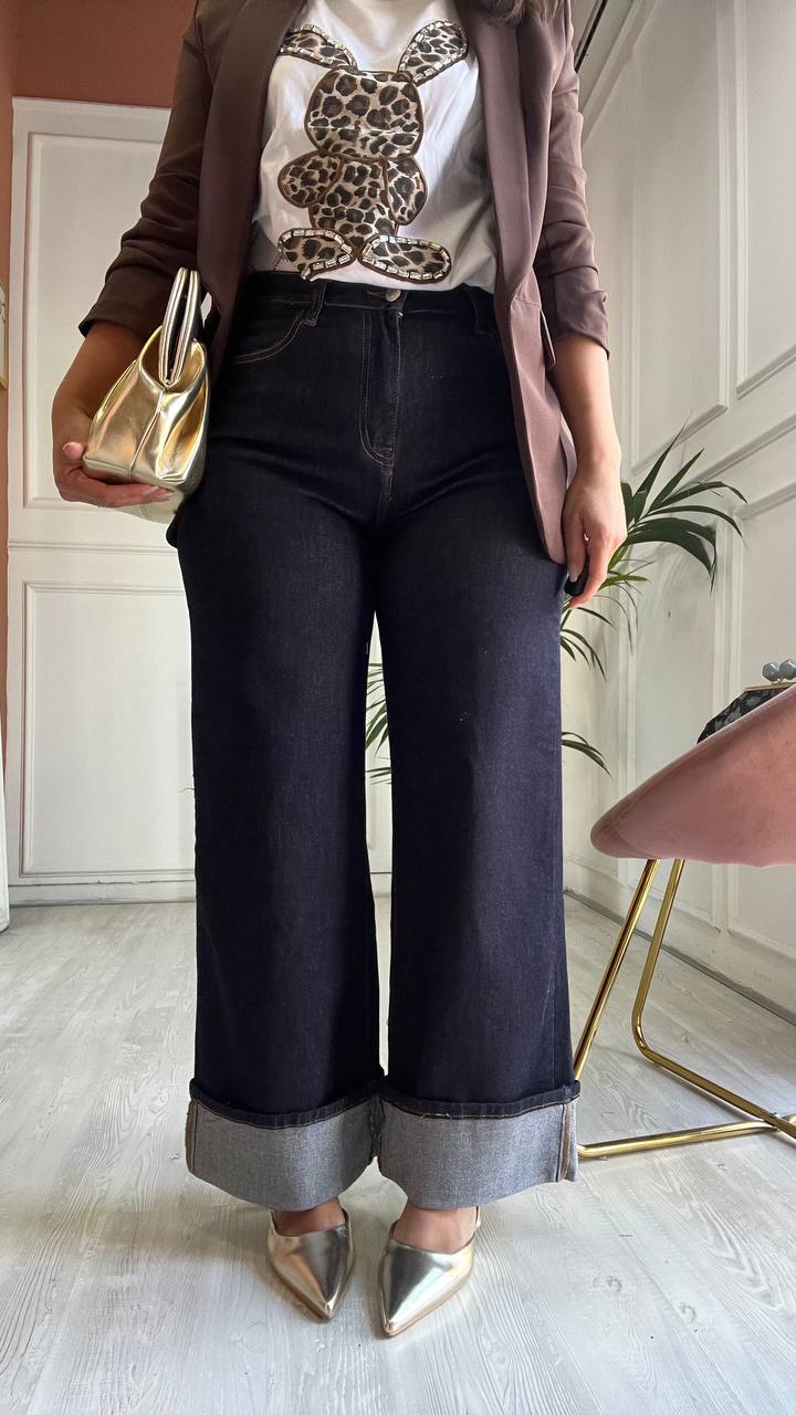 Jeans Wide Leg Con Piegone