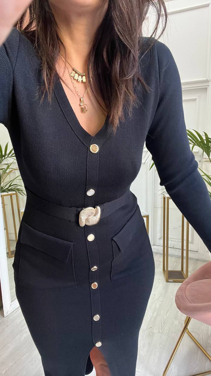 Vestito Nero Con Bottoni Oro