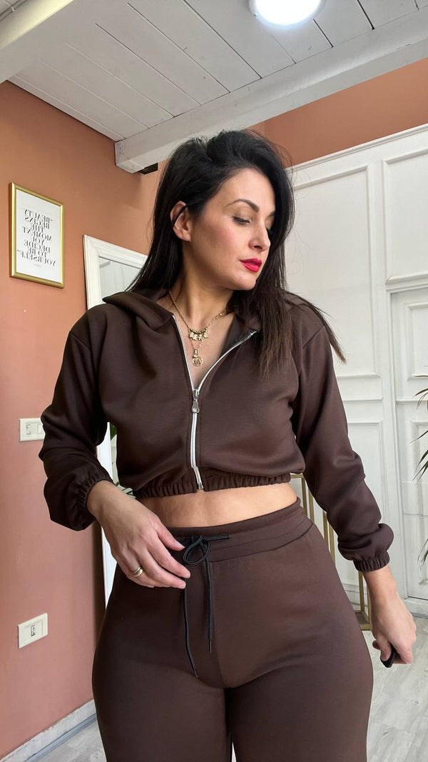 Tuta Con Zip&Cappuccio Marrone