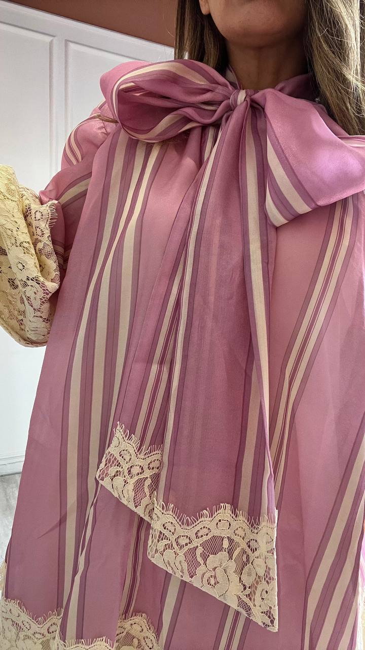 Abito/Camicione Rosa&Beige Con Fiocco