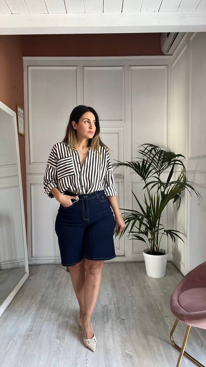 Camicia A Righe Marrone