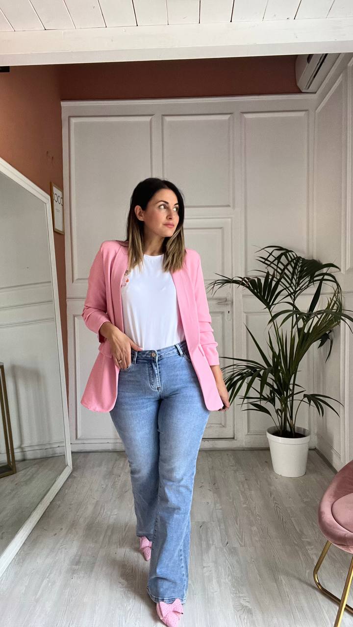 Giacca Rosa Con Manica Arricciata