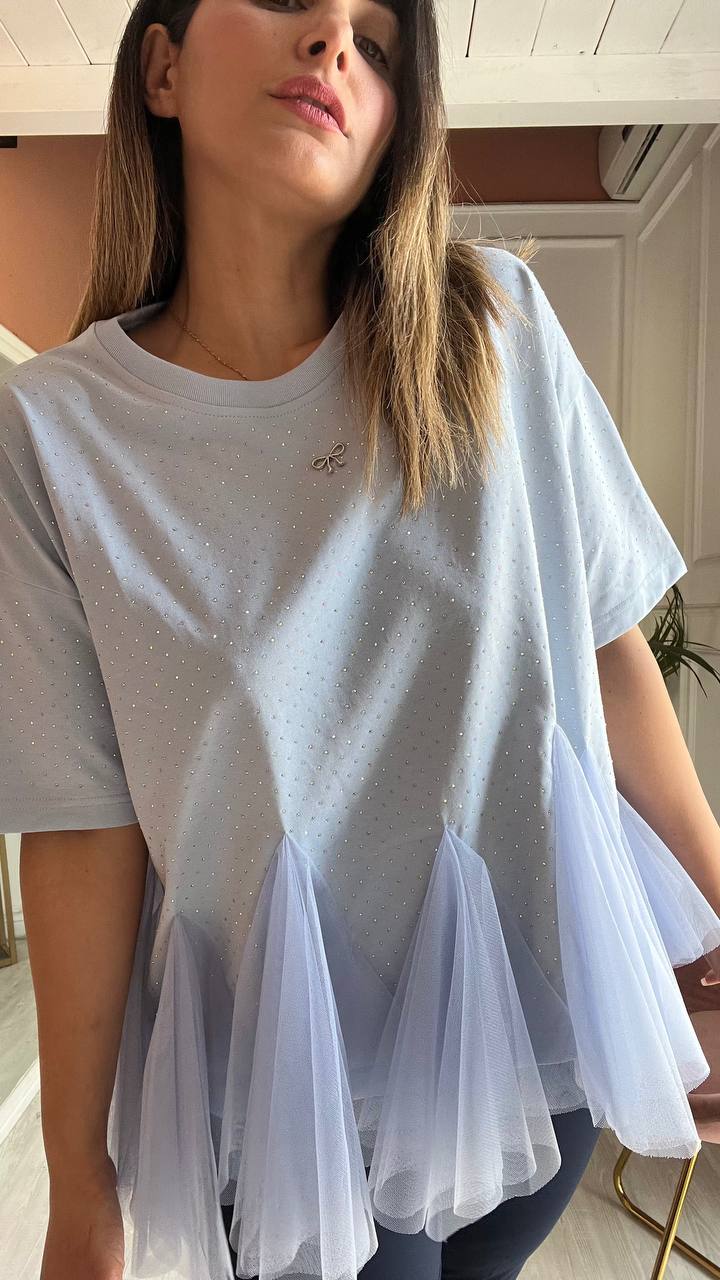 Maglia Celeste Con Brillantini